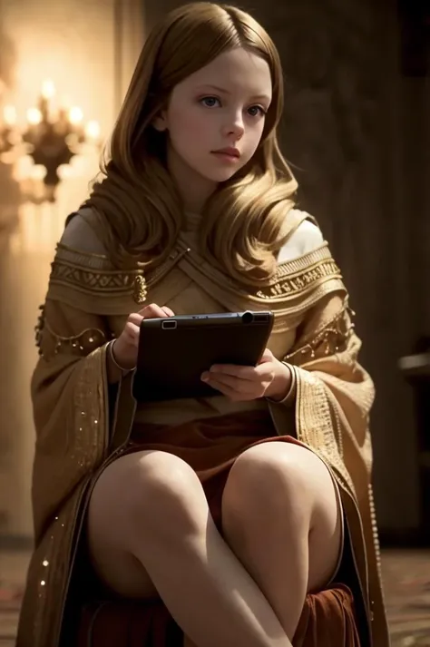an awarded profesional photography of aesthetic beauty, (((extremely detailed))), perfectly harmonic, vivid colors, masterpiece, 1girl <lora:Mia_Goth_actress:0.74> mia goth, slender body, small girl, delicate face, large bulging eyes beautiful ,Pity face expression , she make Sitting on a chair with one hand on the knee and the other hand holding a phone or a tablet, with a relaxed and confident expression on the face. Bird on shoulder in a Moroccan kasbah with intricate architecture and ornate doorways
, Wes Anderson Top Lighting,(epic scene:1.3),ultradetialed character with perfect face,detailed skin,(ultrasharp:1.3),(masterpiece:1.1),best quality ,(photorealistic:1.2),ultrarealistic,realistic ultradetailed character,4k perfect quality,cowboy shot<lyco:GoodHands-beta2:1>Magnificent,Imperceptible detail,Intricately designed, <hypernet:sxzBloom_sxzBloom:0.6> hotify <lora:royta v1.1:0.4> royta <lora:add_sharpness:0.63>