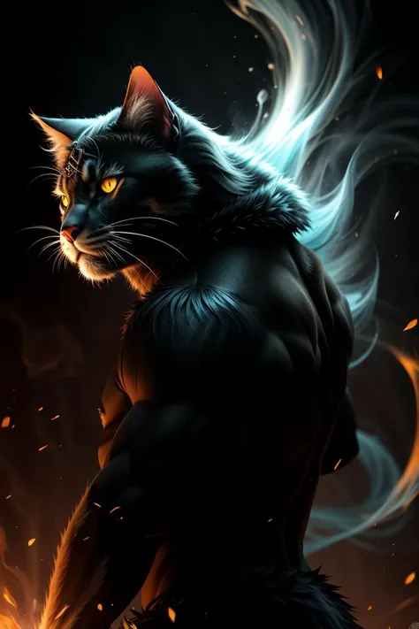 a profesional picture of 1man Zendar, the Feline Furry was a member of an advanced feline-humanoid race, with a lithe, athletic build and feline features that set him apart from the humans he often found himself among. His fur was a sleek, obsidian black, with flecks of silver that caught the light. His eyes were a piercing amber, and his ears were pointed and tufted, able to pick up on the slightest sound. His tail was long and furry, a constant reminder of his feline heritage. He wore a form-fitting, armored catsuit that hugged his muscular frame and provided protection without hindering his agility. Zendar's movements were graceful and predatory, and his presence exuded a wild, untamed energy that was both intimidating and alluring BREAK, realistic, perfect quality, best quality, ultrasharp, ultradetailed, perfect quality, masterpiece, intricated details, <lora:add_detail:0.4>, punk, <hypernet:sxzBloom_sxzBloom:0.3>, AS-YoungerV2 < <lora:splashes_v.1.1:0.5> Splash, splashes, splashing, explosion, exploding <lora:Smoke:0.3> smoke, smokkk, colorfull cyan, hotify, vivid colors