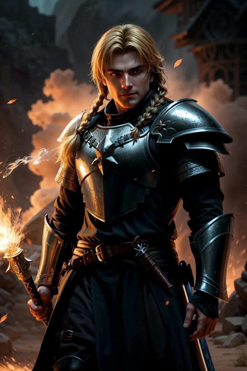 a profesional picture of 1man Garen, the Gladiator of Gondor was a former gladiator from the ancient world of Gondor, where he had fought in the coliseums and emerged victorious time and time again. His body was a mass of rippling muscle, etched with the scars of countless battles. His skin was bronzed from the desert sun, and his hair was a golden blonde, braided and adorned with the bones of his enemies. He wore a suit of ancient Gondorian armor, etched with runes of protection and victory. The armor was adorned with the skulls of defeated foes, a macabre trophy of his past. He wielded a massive, two-handed sword that had been tempered in the fires of Mount Doom, its blade etched with the same runes as his armor. Garen's presence was commanding, and his eyes burned with an unquenchable fire for combat and glory. BREAK, realistic, perfect quality, best quality, ultrasharp, ultradetailed, perfect quality, masterpiece, intricated details, <lora:add_detail:0.4>, punk, <hypernet:sxzBloom_sxzBloom:0.3>, AS-YoungerV2 < <lora:splashes_v.1.1:0.5> Splash, splashes, splashing, explosion, exploding <lora:Smoke:0.3> smoke, smokkk, colorfull cyan, hotify, vivid colors