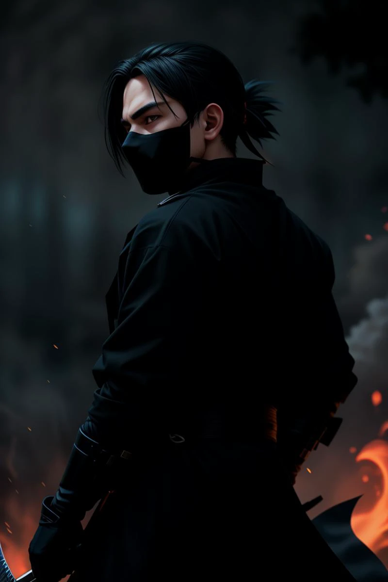 a profesional picture of 1man Slytherin, the Unseen Ninja was a shadow in the night, a master of stealth and deception. His dark indigo ninja garb was lined with a flexible, metallic weave that could deflect blades and projectiles. His face was hidden behind a sleek, black mask with slits for his eyes, enhancing his already acute night vision. His body was lean and sinewy, the result of years of rigorous training in the art of ninjutsu. His hair was a raven black, cut in a severe, practical style that would not impede his movements. His hands were adorned with fingerless gloves, allowing him to grip and handle his ninja tools with ease. A pair of kunai knives were strapped to his thighs, and a bow with a quiver of arrows was slung over his back, ready for combat or silent assassination. BREAK, realistic, perfect quality, best quality, ultrasharp, ultradetailed, perfect quality, masterpiece, intricated details, <lora:add_detail:0.4>, punk, <hypernet:sxzBloom_sxzBloom:0.3>, AS-YoungerV2 < <lora:splashes_v.1.1:0.5> Splash, splashes, splashing, explosion, exploding <lora:Smoke:0.3> smoke, smokkk, colorfull cyan, hotify, vivid colors