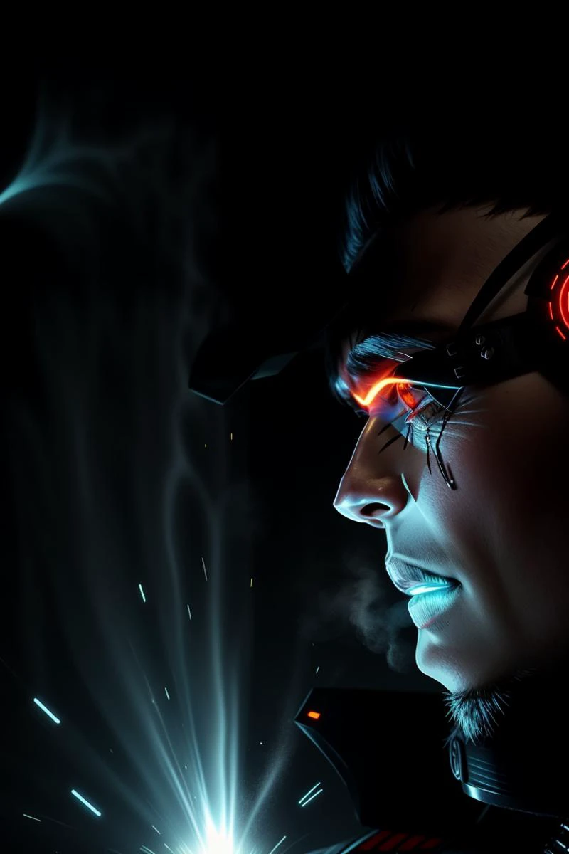 a profesional picture of 1man Vox, the Cybernetic Overlord was a hulking figure, his body a fusion of organic tissue and cold, hard metal. His skin was a patchwork of synthetic flesh and gleaming prosthetics, his left side almost entirely robotic. His eyes were a startling, artificial blue, with slits for pupils that could scan and analyze his surroundings with terrifying efficiency. His cybernetic enhancements were not only cosmetic; they granted him superhuman strength and resilience. He wore a form-fitting, black and silver exoskeleton that hugged his muscled frame, with glowing lines that pulsed with energy. His right hand ended in a powerful, metal claw, while his left was a cybernetic marvel, capable of manipulating advanced technology with a mere thought. BREAK, realistic, perfect quality, best quality, ultrasharp, ultradetailed, perfect quality, masterpiece, intricated details, <lora:add_detail:0.4>, punk, <hypernet:sxzBloom_sxzBloom:0.3>, AS-YoungerV2 < <lora:splashes_v.1.1:0.5> Splash, splashes, splashing, explosion, exploding <lora:Smoke:0.3> smoke, smokkk, colorfull cyan, hotify, vivid colors