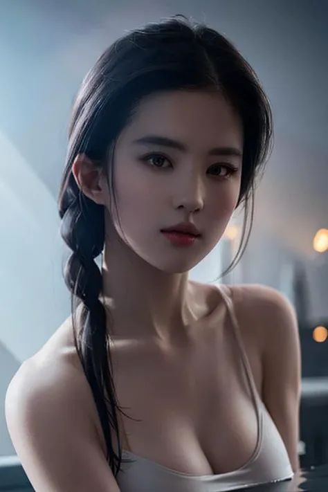 <lora:liuyifei:0.92> <lora:shojovibe_v11:0.2>,upper body,swimsuit, middle breasts, 8k,(realistic, photo-realistic:1.1),physically-based rendering,radiosity,professional lighting, photon mapping ,