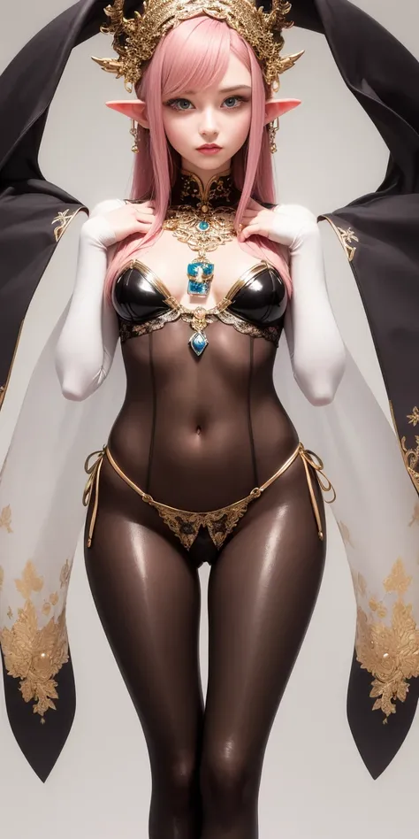 <lora:koreanDollLikeness_v10:0.01>, <lora:fashionGirl_v20SmallFileSize:0.8> unparalleled masterpiece, ultra realistic 8k CG, perfect artwork, ((perfect female figure)), elf:0.9, adult, cute, big thigs,pink hair, absurdly long hair, green eyes, beautiful detailed eyes,standing, mature female, milf, narrow waist, chinese deity, looking at viewer, seductive posture, sexy pose, alluring, clean, beautiful face, pure face, pale skin, (pussy:0.8,pubic hair ),( small breasts, nsfw), divine goddess, shiny skin, skindentation, lace, lace trim, lace-trimmed legwear, delicate pattern, intricate detail, (rich:2), prestige, gorgeous, luxury, royal palace, jewelry, gem, gold, silver, diamond, glint, sapphire, ruby, emerald, pearl, amber, obsidian,Close up portrait of a gorgeous girl, Leaning forward, beautiful hands,five fingers on one hand,bule skirt, pink panties,side tie panties,delicate pattern,intricate detail,(detailed facial features),(detailed clothes features),intricate underpants,Long leg,intricate earrings,intricate jewelry, headdress,<lora:reiNoPOOLShinjukuTokyo_test8:2>,(translucent glossy white latex highleg long sleeve bodysuit:1.3),yellow Hanfu:2,side tie panties,skin tight,Pendant,Glossy skin,Hang your hands,<lora:mowang-000005:0.45>, <lora:qianyeweilai:0.12>,<lora:tako:0.23>