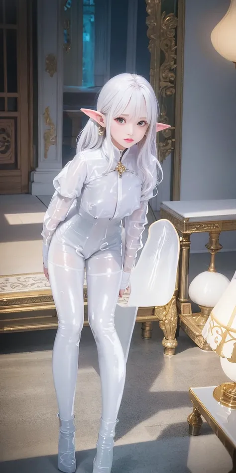 <lora:koreanDollLikeness_v10:0.5>, <lora:fashionGirl_v20SmallFileSize:0.6> unparalleled masterpiece, unity, ultra realistic 8k CG, perfect artwork, ((perfect female figure)), elf, adult, cute, big thigs,pink hair, absurdly long hair, green eyes, beautiful detailed eyes,standing, mature female, milf, narrow waist, chinese deity, looking at viewer, seductive posture, sexy pose, alluring, clean, beautiful face, pure face, pale skin, (pussy:0.8,pubic hair ),( small breasts, nsfw,puffy nipples), divine goddess, shiny skin, skindentation, lace, lace trim, lace-trimmed legwear, delicate pattern, intricate detail, (rich:2), prestige, gorgeous, luxury, royal palace, jewelry, gem, gold, silver, diamond, glint, sapphire, ruby, emerald, pearl, amber, obsidian,Close up portrait of a gorgeous girl, Leaning forward, beautiful hands,five fingers on one hand,bule skirt, pink panties,side tie panties,delicate pattern,intricate detail,(detailed facial features),(detailed clothes features),intricate underpants,Long leg,intricate earrings,intricate jewelry, headdress,<lora:reiNoPOOLShinjukuTokyo_test8:2>,(translucent glossy white latex highleg long sleeve bodysuit:2),yellow Hanfu:1.8,side tie panties,skin tight,Pendant,