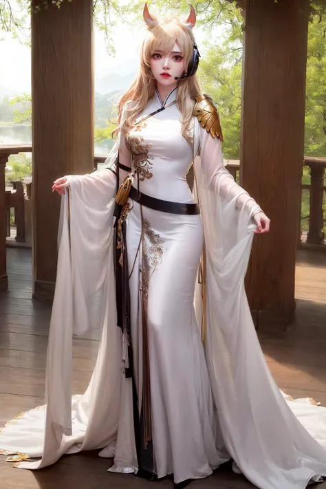 unparalleled masterpiece, ultra realistic 8k CG, perfect artwork, ((perfect female figure)),mature female, milf, narrow waist, chinese deity, seductive posture, sexy pose, alluring, clean, beautiful face, pure face, pale skin, absurdly long hair, divine goddess, shiny skin, skindentation,delicate pattern, intricate detail, (rich:1.4),fantasy, divine, clean, rich, prestige, fantastic, supreme, apex, paramount, goddess, lace, lace trim, delicate pattern, shiny skin, gold, royal, queen, supernatural, phenomenal, fabulous, marvelous, stupendous, terrific, spotlight, extremely detailed face, super idol face,messy hair, perfect lighting, (detailedlight),((anextremelydelicateandbeautiful)),dramatic_shadow,ray_tracing,<lora:breastinclassBetter_v13:0.2>, <lora:fashionGirl_v20SmallFileSize:0.6>,<lora:elegantHanfuRuqun_v10:0.2>,ru_qun, hagoromo, hanfu, detailed clothes,chinese pattern dress,,,, ancient china background, china patterns, shawl, hagoromo, hanfu, detailed clothes,chinese pattern dress, (indoors + dark vibe + china courtyard + pond + pavilion + peaceful + bridge + trees),,,,, <lora:arknightsNearlNearlThe_v10:0.8>,nearl the radiant knight \(arknights\), original_outfit,armor,nhead,headphones, looking at viewer, ((serious)), ((eyes firm)),((ragecndy)), (((murderous look))),((full body)),