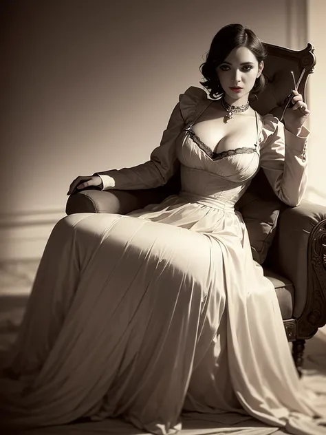 award winning photo of a lone beautiful young full-breasted caucasian (Victorian female:1.6) wearing a (victorian dress:1.2) and (vintage lingerie:1.4) and victorian garter belt and hose and choker and hair ornaments, full breasts covered, in a (smoky luxurious Victorian sitting room:1.2) (victorian wallpaper:1.2) (victorian furniture:1.2), (victorian carpet:1.2), (rich:1.4), (erotic:1.2), voluptuous, sensual, lascivious, lewd, alluring, arousing, submissive, dominant, fearful, melacholy, haunting, wicked sexual, sexy, (romantic:1.2), moody and melanchonic atmosphere with dark background by lee jeffries nikon D850 film stock photograph 4 kodak portra 400 camera f 1 6 lens rich colors hyper realistic lifelike texture dramatic lighting unreal engine, cinestill 800 t eastmancolor, (bokeh focus, golden hour lighting:1.2) (UHD 32K Color photo:1.6), <lora:gothicNoirStyle_gothicNoir:0.5>,(LadyDim:0.5),<lora:epiNoiseoffset_v2:0.7>, (dark studio, rim lighting, two tone lighting, dimly lit, low key:1.6)