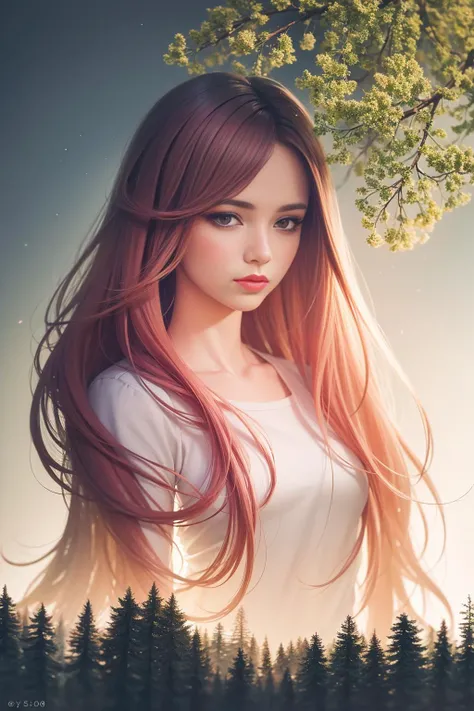 (8k, best quality, masterpiece:1.2),(best quality:1.0), (ultra highres:1.0), watercolor, a beautiful woman, shoulder, hair ribbons, by agnes cecile, full body portrait, extremely luminous bright design, (pastel colors), forest background, modelshoot style, very long hair, intricate, elegant, realism, (hyperrealism), (cinematic), (hyperdetailed:1.2), hdr