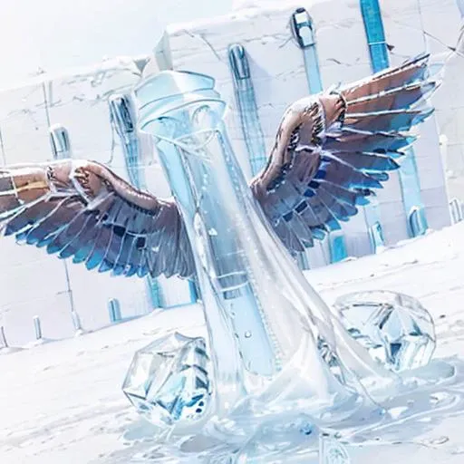 made_of_ice, cannon, wings, 2 balls, slide, <lora:made_of_ice:1>, snow, snowfield,