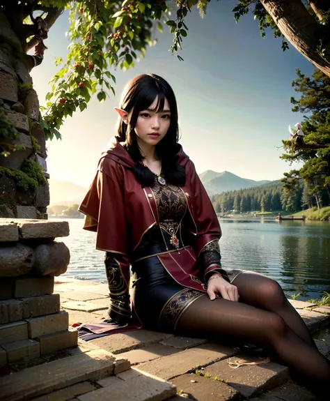 grainy, masterpiece, extremely detailed, evening, natural light,
BREAK
girl, sitting next to river,  (expensive silk clothing:1.1), (detailed silk clothing:1.1), jewellery, (jewels on clothing:1.1), elf, leaning on tree, slight smile, detailed hooded cloak,
BREAK
forest,