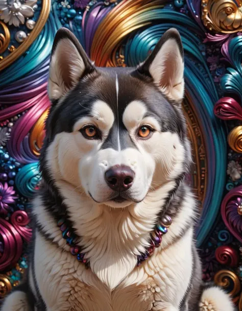 Digital art, intricate background, Siberian Husky, background is Art gallery, Depth of field 270mm, <lora:ral-andzdalmn:0.8> ral-andzdalmn, deep rich colors, original, theatrical, winning, glossy, gorgeous, colorful, epic composition