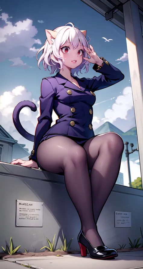 (masterpiece),(intricate details),1girl,mature female,large breasts,
BREAK
neferpitou, <lora:neferpitou:1>, neferpitou, short hair, (red eyes:1.5), long sleeves, animal ears, tail, white hair, shorts, cat ears, cat tail, curly hair,
pantyhose,high heels,depth of field,looking at viewer,random view,((sit on the , museum,)),((full body)),laughing, <lora:EyeControl_Jitome_v2:1>
BREAK
day,sun,rainbow,bus stop,((cumulonimbus)),from below:1.1,