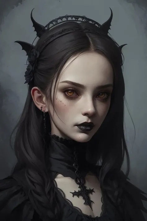 girl, portrait, concept art, gothic, style of Santiago Caruso