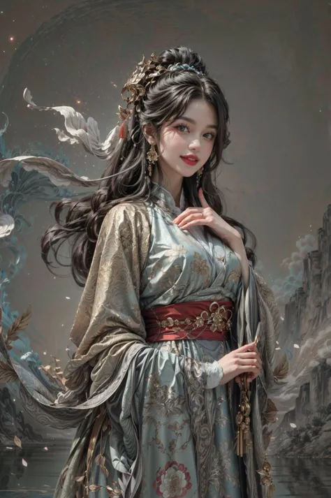 <(best quality, extremery best quality, masterpiece:1.4), (realistic, intricate details:1.4), (photorealistic:1.4), (extremely intricate:1.4), highres, ultra highres, ultra detailed, ultra-detailed, absurdres, incredibly absurdres, extremely detailed, high quality, high resolution, hyperrealistic, ultra-realistic, hyper-detailed, top quality, best, fine detail, massive detail, Highly detailed, extreme detailed, highest detailed, high-res, absolutely resolution, reflection, (refraction:1.4), (hyperrealism:1.4), ultra realistic details, highly intricate details>, BREAK, (1girl:1.3), solo, looking at viewer, (young cute beautiful 18-year-old girl:1.4), 3d face, (hand of Guido Daniele:1.4), beautiful girl, Beautiful face, pretty, girlface, kpop idol, supermodel, stunning innocent symmetry face, perfect body, medium breast, slim waist, slim legs, (high detailed skin:1.5), glowing eyes, goddess, natural skin texture, shiny skin, White skin, Beautiful detailed face, detailed face, real skin texture, cute delicate face, finely detailed face, golden ratio, golden ratio face, expressive eyes, perfect face, perfect skin, flawless face, clear face, shiny hair, pale skin, Proper body proportion, perfect anatomy, realistic skin texture, luscious lips, glossy lips, natural makeup, beautiful bright pupils, slender figure, intricate eyes, detailed pupils, detailed face and eyes, longeyelashes, blush, good hand, perfect hands, pretty face, beautiful female bodies, finely detailed skin, oily shiny skin, clean facial features, an extremely delicate and beautiful, cute & girly, beautiful detailed eyes, stars in the eyes, detailed simmetric eyes, perfect smooth skin texture, BREAK, (((((brilliant colors, (joshua middleton comic cover art, theater dance scene, hypermaximalist, ink painting, instagram contest winner, model pose, fashion color scheme, trending on cgsociety, playful illustrations, imaginative overlays, artistic fusion, fantastical scenes, evocative narratives, striking visuals:1.3), (Glowing ambiance, enchanting radiance, luminous lighting, ethereal atmosphere, mesmerizing glow, evocative hues, captivating coloration, dramatic lighting, enchanting aura:1.2), (moon, palace, Hibiscus, nymphaea, plum blossoms, a girl in hanfu, melanchonic soft light, photorealistic faces, moody lighting:1.4), (night, Night time, moon light, Golden Hour, sky, landscape, stars, starry, galaxy sky, milky way, night sky full of stars:1.2), (dancing, mountain, river, old tree, Ribbon, Elegant, She soared through the air in her flowing dress and fluttering ribbons, Graceful and graceful, pine trees, birds, moss, there is orange cat sitting near girl:1.2), (hanfu, ornaments detailed, traditional clothes, braids, water, jewelry, chinese clothes, earrings, sash, long sleeves, tree, petals, hair ornament, floating hair, dress, rock, falling petals, flower, chinese traditional architecture, ancient art, chinese style, Chinese, lake background, chinese buildings, misty lake, ancient chinese background, after the rain, wet grass and trees, waterfall, flying splashes, flying petals, leaves, bloom, bloom effect, surrounded by heavy floating petal flow, petal, leaves falling from the tree, peaceful atmosphere, mountainous backdrop, authentic cultural experience, quiet whispers, hushed conversations, tranquil silence, crisp air, soulful melodies, a sense of belonging, bonding with nature, quiet reflection, random patterns, energetic movement, bold colors, dynamic texture, spontaneous creativity:1.2), (smile, blush, Pink hair, Pink eye, long hair, Pink eyelashes, Pink lips, Pink lip colour, Eyes glowing Pink, flat bangs, happy expression, warm smile, cute smile, smiling:1.4), (long_hair, mountain background, forest, river in background, landscape, water reflection, outdoors:1.3), (mountains, breeze, dust is drifting, ethereal, scenery, nature, mysterious background, fog, wind:1.2), (iridescent colors, Iridescence, mysterious, fantasy background, fantasy, open mouth:1.2), (Luminescent Particles:1.3), (fullbody:1.2), (eye focus, face focus, character focus, close-up face:1.2), (dutch angle, cowboy shot:1.3), colorful refraction)))), BREAK, <hyper realistic DSLR photo, Nikon D5, cinematic portrait, portrait, ultra sharp, analog film photography, film emulation, bokeh, blurry noise background, watercolor, available light, detailed light, volumetric fog, beautiful lighting, Rembrandt lighting, Cinematic, pixel art, game art, key visual, surreal, PBR Texturing, Anisotropic Filtering, Maximum Clarity And Sharpness, Albedo And Specular Maps, Multi-Layered Textures, Surface Shading, Sub-Pixel Convolution, Sub-Pixel Convolution, Accurate Simulation Of Light-Material Interaction, blurry foreground, broad light, volumetric light effect, matte painting, perfectly defined features, volumetric lighting, Tone Mapping, Lumen Reflections, Global illumination, Ray Tracing, Screen Space Global Illumination, Accent Lighting, 32k, Natural Lighting, volumetric, cinematic masterpiece, Rule of thirds, high dynamic range, Multi-exposure HDR capture, cinematic render, game cg cinematic, atmospheric perspective, scene, epic dynamic frame, motion blur, ((cinematic look, Film look)), rim light, 4k textures, adobe lightroom, photolab, insane details, hyperdetailed, exposure blend, professional color grading, professional color correction, aerial perspective, particles and dust in beams of light, cinematic scene, dynamic lighting, sharp details, lomography, soft focus, light leaks, bold hues, atmospheric depth, (explosive light and shadow:1.2), aesthetics, intricate designs, ultra realistic digital art, (zentangle, mandala, tangle, entangle), (fractal art), elegant, vivid colours, floating particles, particles, dramatic, epic, (ink drawing, oil painting detailed), RAW, huge filesize, extremery detailed CG, Photo, 8k uhd, cinematic atmosphere, trending on artstation, award-winning glamour photograph, highly detailed photo, official art, beautiful and aesthetic, unity 8k wallpaper, beautiful, highly detailed CG illustration, best illustration, intricate, Amazing, emotional, analog, painting, digital painting, concept art, Oil Painting, illustration, Classical art, Renaissance, Romanticism, Neoclassicism, Color Palette, depth and contrast, Vibrant colors, saturated, rich saturation, color harmony, vivid palette, concept-art, design style, detail character, concept render, colorful, analog photography, dreamy atmosphere, specular highlights, atmospheric lighting, (dynamic angle, dynamic pose :1.3), (shiny, clothes reflecting light, lens flare, bloom effect, light particle, lens glare:1.3), realistic light, realistic lighting, cinematic light, (cinematic lighting), light in the face, soft lighting, saturated colors, detailed background, sharp focus, 8k high definition, perspective, Master Composition, roughness, post-processing, soft shadows, realistic shadows, ambient occlusion, ray-tracing, subsurface scattering, photon mapping, physically-based rendering, octane rendering, unreal engine 5, ue5 rendering, Adobe After FX, dslr, RTX, Best character details, radiosity, sharp, antialiased, RAW photo, HDR, 8k, 4k, (((Photographed by Roger Deakins, using a RED Monstro 8K VV camera and a series of high-end lenses))), ((Hasselblad photography)), (film grain:1.4), Kodak portra 400, ((Fujifilm X-T5)), professional photograph, depth of field, caustics, Broad lighting, diffuse lighting, rim lighting, two tone lighting, textile details, visible pores, high resolution scan, professionally color graded, photographic reality, automatic white balance, best lighting, detailed shadow, high contrast, strong light and shadow>, (PureErosFace_V1:0.3), (ulzzang-6500:0.7), <lora:epiNoiseoffset_v3:2>, <lora:add_detail:0.7>, <lora:hipoly_3dcg_v7-epoch-000012:0.7>, (kbxll:0.7), <lora:more_details:0.7>, <lora:anxiang:0.55>