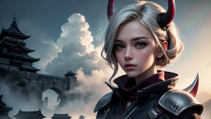 best quality, masterpiece, of a male, dressed as a Rogue, with platinum hair, with a male Wavy shoulder-length lob hairstyle, wearing a demon mask, SamuraiPunkAI, <lora:SamuraiPunkAIv3:.5>, portrait, sat, In an ancient, towering castle perched on a cloud, with rainbow bridges connecting the towers,, realistic, concept art, cinematic, volumetric lighting, highly detailed, 8k ultradetialed character with perfect face,detailed skin,(ultrasharp:1.3),(masterpiece:1.1),best quality AS-YoungV2,(photorealistic:1.2),ultrarealistic,realistic ultradetailed character,4k perfect quality,<lyco:GoodHands-beta2:1>Magnificent,Imperceptible detail,Intricately designed,