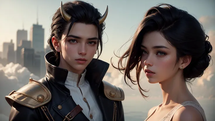best quality, masterpiece, of a male, dressed as a Swashbuckler, with black hair, with a male Regal pompadour with side part hairstyle, wearing a horns, close-up, standing, In a floating fantasy city in the clouds, held aloft by giant helium plants,, realistic, concept art, cinematic, volumetric lighting, highly detailed, 8k ultradetialed character with perfect face,detailed skin,(ultrasharp:1.3),(masterpiece:1.1),best quality AS-YoungV2,(photorealistic:1.2),ultrarealistic,realistic ultradetailed character,4k perfect quality,<lyco:GoodHands-beta2:1>Magnificent,Imperceptible detail,Intricately designed,