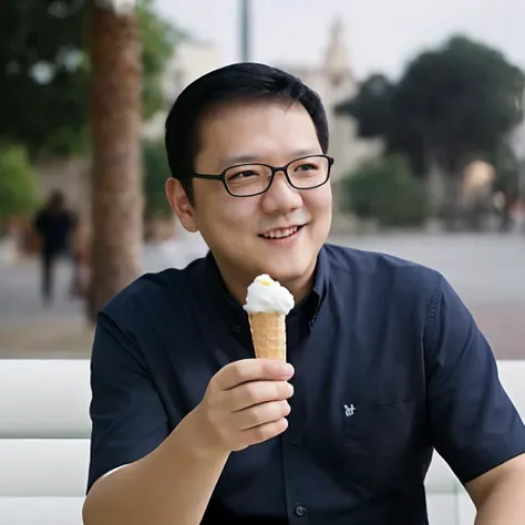mix4,(8k, RAW photo, best quality, masterpiece:1.2), (realistic, photo-realistic:1.37),professional lighting, photon mapping, radiosity, physically-based rendering,
<lora:miyazaki:0.8>, 1boy, black-framed eyewear, white shirt, smile,park bench, ice cream, cowboy shot