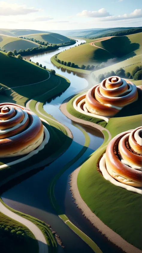 <lora:CinnamonBunStyleXL:1>CinnamonBunStyle a peaceful countryside scene with rolling hills and a winding river, 24mm, (analog, cinematic, film grain:1.3), Bokeh DOF, (Masterpiece:1.3) (best quality:1.2) (high quality:1.1)