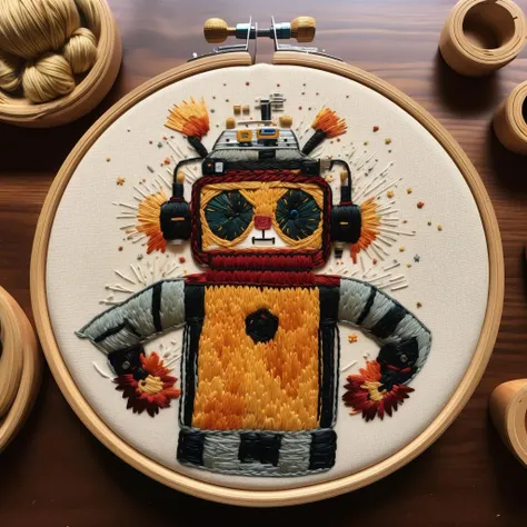 masterpiece,top quality,
cuocuoxiu,punch needle embroidery,robot,science and technology,
simple background,
<lora:punch needle embroidery:0.8>,