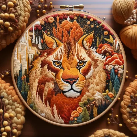 masterpiece,top quality,
cuocuoxiu,punch needle embroidery,scenery,no humans,lion,traditional media,emotional,harmonious,highly detailed,high budget,bokeh,cinemascope,epic,gorgeous,
simple background,
<lora:punch needle embroidery:0.8>,