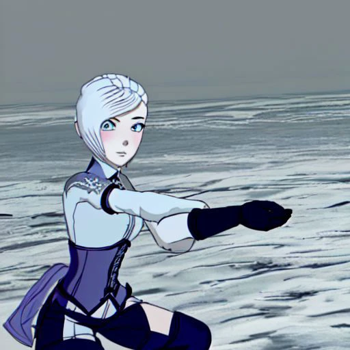1 girl, winter schnee, latex, elbow gloves, thigh boots, corset