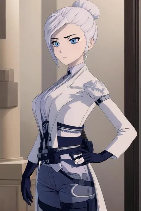 winterschnee, <lyco:winterschnee-lyco-nochekaiser:1>,
winter schnee, blue eyes, white hair, hair bun, single hair bun,
BREAK gloves, boots, necktie, black gloves, belt, pants, black footwear, uniform, high heels, coat, blue pants, knee boots, black necktie, high heel boots, white coat,
BREAK indoors, castle,
BREAK looking at viewer, (cowboy shot:1.5),
BREAK <lyco:GoodHands-beta2:1>, (masterpiece:1.2), best quality, high resolution, unity 8k wallpaper, (illustration:0.8), (beautiful detailed eyes:1.6), extremely detailed face, perfect lighting, extremely detailed CG, (perfect hands, perfect anatomy),