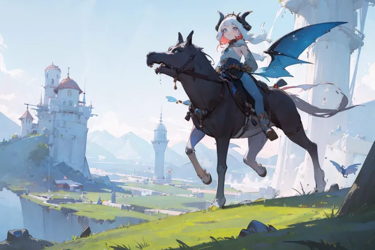 A collection of vibrant and whimsical artworks showcasing fantasy creatures and enchanted landscapes. <lora:colorFish_v10:0.6> <lora:flat2:1> <lora:dtl11-cnlight:-0.6> <lora:nilou1:1>