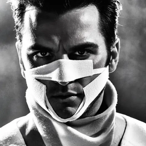 <lora:Sin City:1>
a man with shiney white bandages on his face Sin City style