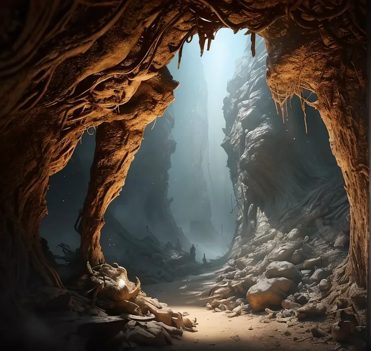 (masterpiece:1.2), (best quality,:1.2), 8k, HDR, ultra detailed, ((photorealistic)), professional light, cinematic lighting,ambient lighting,<lora:detail_slider_v4:2>, OverallDetail, fantasy, the mysterious entrance to a dark and sinister cave in the mountains in Stygia, <lora:Stygia-10:1>, epiCPhoto