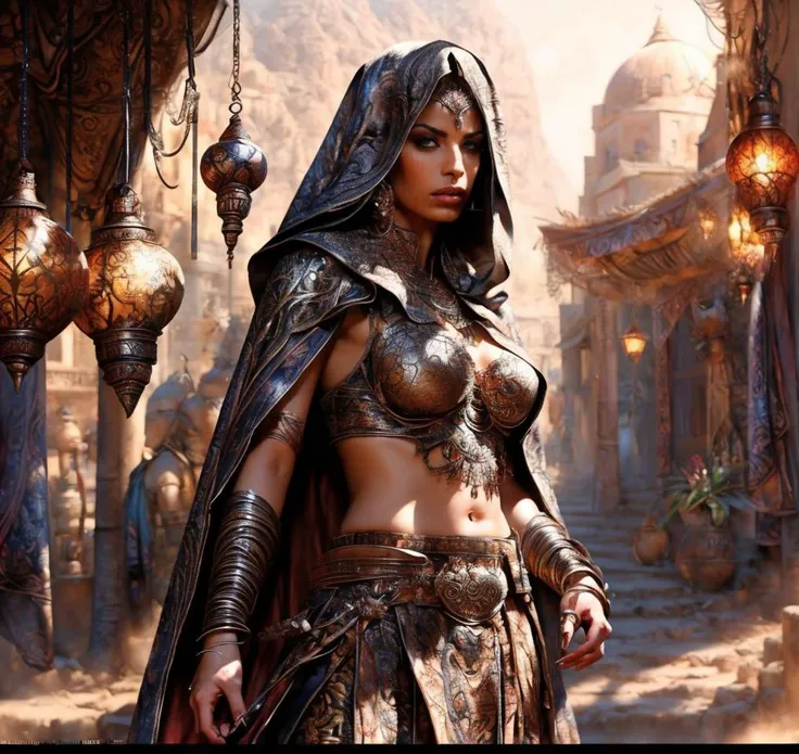 "Sexy assassin with a secretive smirk, lurking in the shadows of 9th century Egypt."