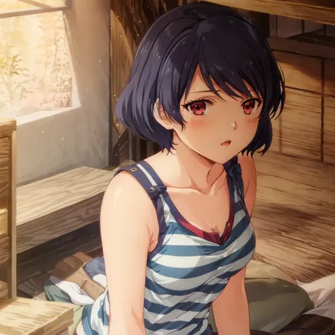 RuiTachibana, anime,  1girl, masterpiece, best quality,  tank top, dynamic lighting, striped shirt