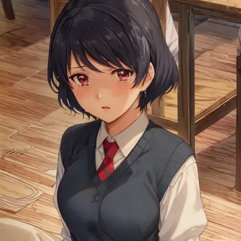 RuiTachibana, anime, 1girl, masterpiece, best quality, school uniform, dynamic lighting, crying