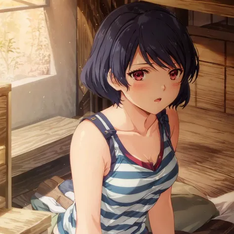 RuiTachibana, anime, 1girl, masterpiece, best quality, tank top, dynamic lighting, striped shirt
