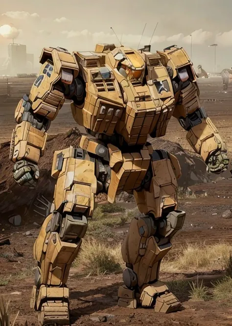 <lora:bmech:0.6>, masculine giant robot standing in a field, battlemech, mech, ((8k, RAW photo, highest quality, realistic:2, masterpiece, ultra high resolution, CG 8K wallpapers)), physics-based rendering, centered full body