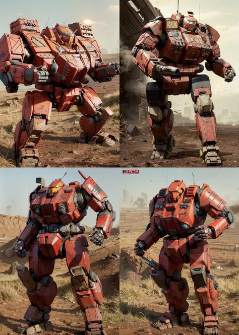 <lora:bmech:0.6>, big bulky mech painted in red blue stripes, standing in a field, battlemech, mech, ((8k, RAW photo, highest quality, realistic:2, masterpiece, ultra high resolution, CG 8K wallpapers)), physics-based rendering, centered full body