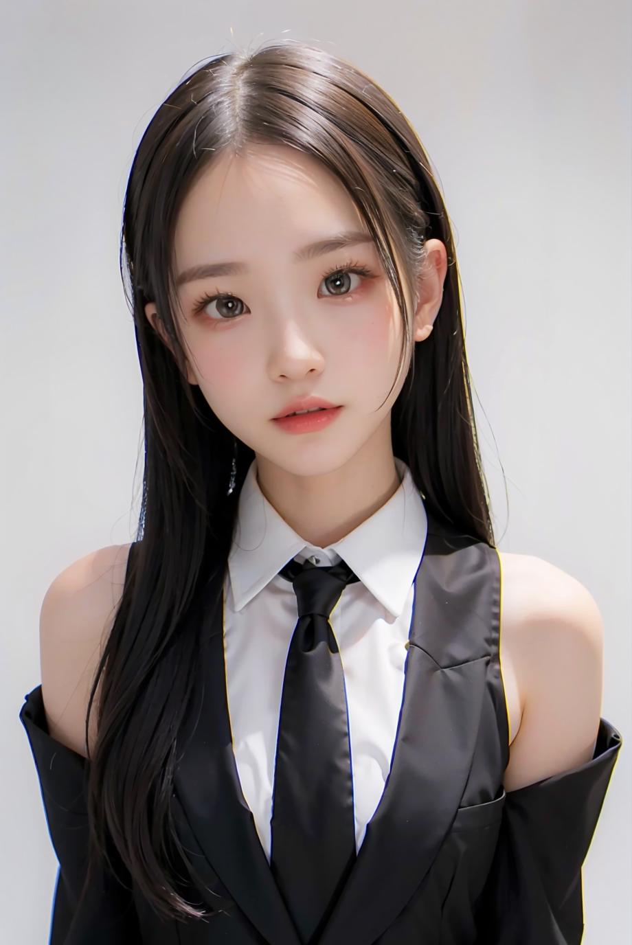 Araffe asian woman in a black suit and tie posing for a picture - SeaArt AI