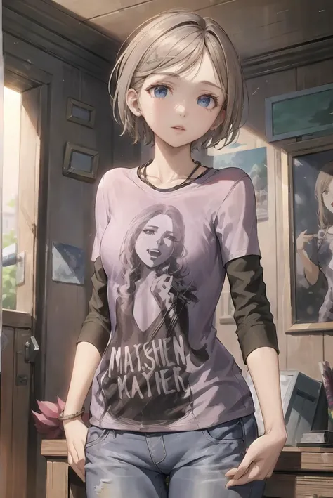 (masterpiece:1.2), best quality, 1 girl, Sarah,
t-shirt, jeans,
<lora:sarah_e3_sd15-v002:1>