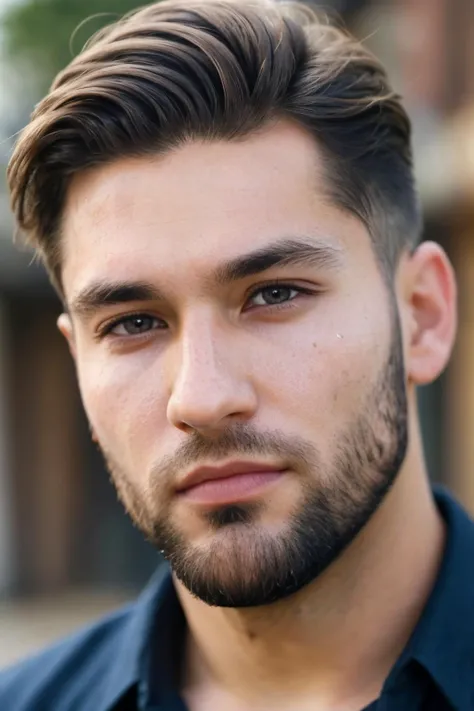 a gorgeous man, age 35, face closeup shot, depth of field,
concentrated face, detailed face,
ultra realistic skin, three-day beard, vellus hair,
brown hair, short hair, beautiful hair, detailed hair, hazel eyes,
blue button shirt,
<lora:skin_slider_v10:0.8> <lora:detail_slider_v4:2>