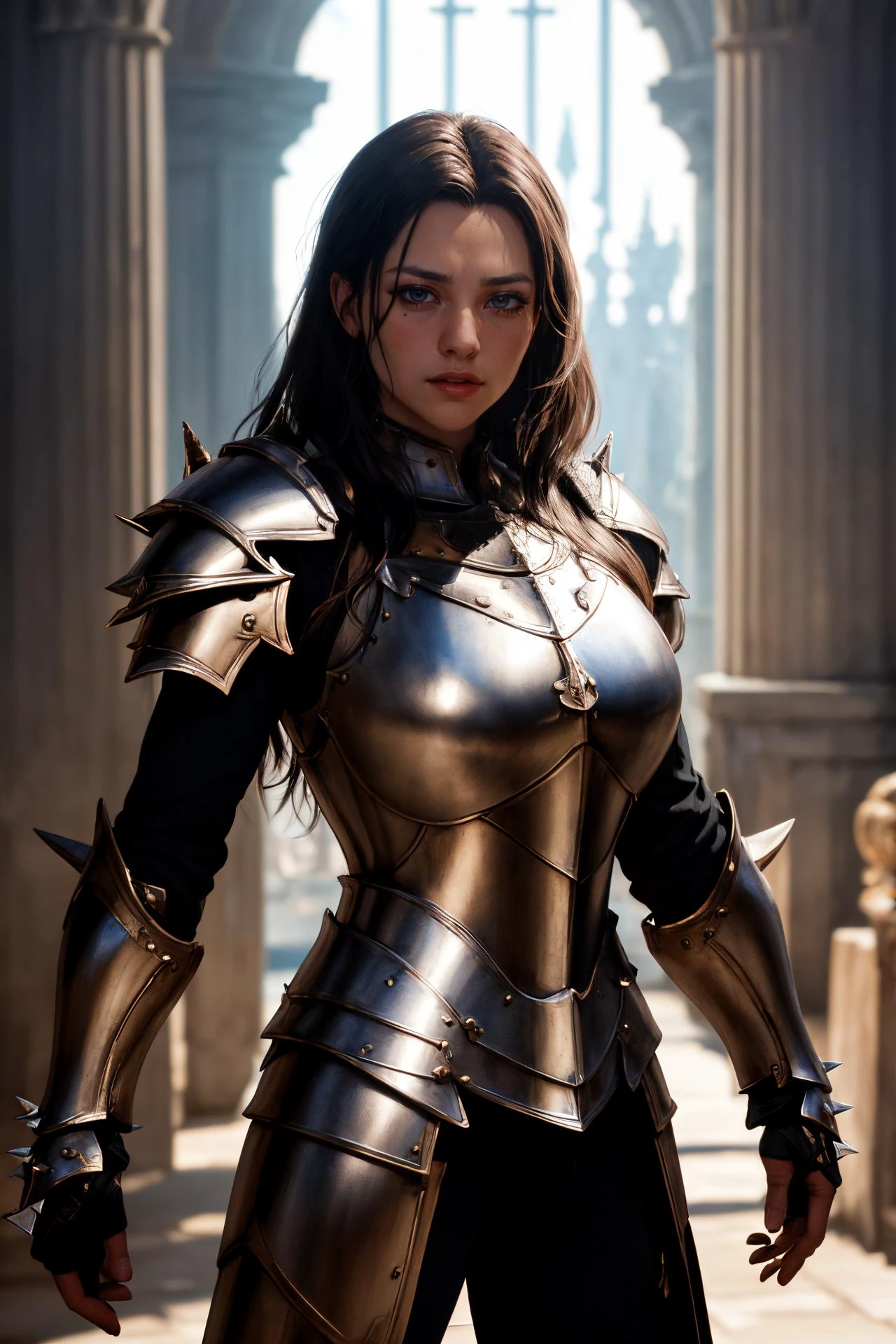 a portrait of a female paladin adorned in holy armor, spiked armor, standing, intricate background, fantasy, lifelike,
masterpiece, best quality, intricate detail, high background detail, high contrast, <lora:emotion_angry_slider_v1:1> raytracing, <lora:backlight_slider_v10:-1> <lora:contrast_slider_v10:2>, <lora:skin_slider_v10:0.5>