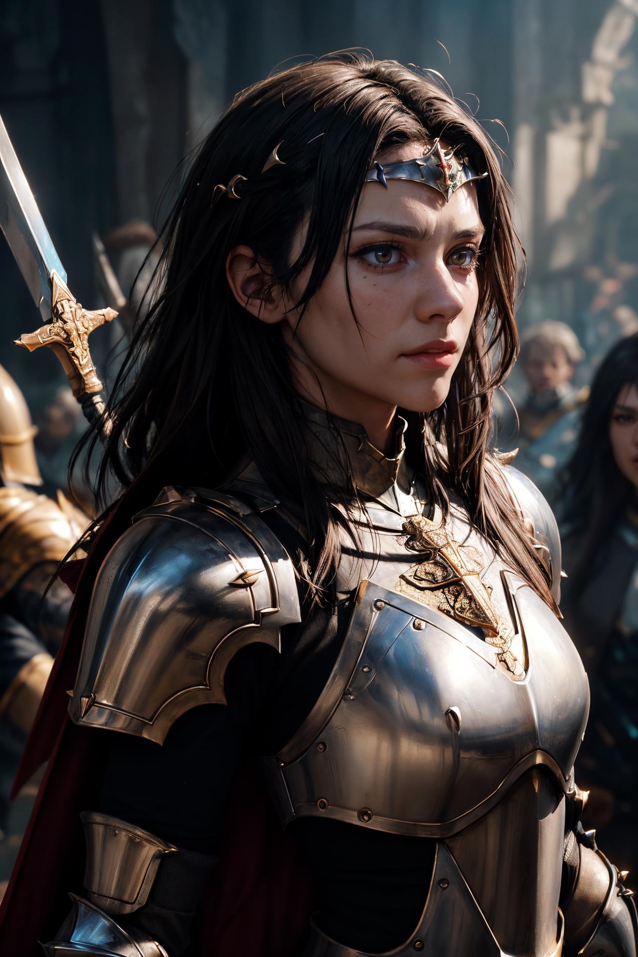 A close up of a woman in armor with a sword - SeaArt AI