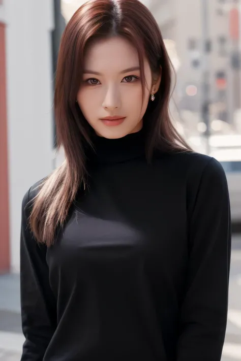 best quality, masterpiece, ultra high res, (photorealistic:1.4), sana1 a woman, light eye makeup, looking at the viewer, upper body photo, black longsleeves, at the streets, <lora:sanaX2.0:1:lbw=FACES>