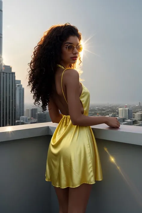 (Cinematic SHot:1.4) Tower13_Margaretha (long dark Curly Hair) (skinny, slim, slender, narrow waist:1.3) (On the Terrasse of a Los Angeles Penthouse:1.4) BREAK (Yellow Satin Summerdress:1.3) <lora:exposure_control_v10:-0.1> <lora:more_details:0.3> (volumetric smoke and lens flares and backlight:1.4) (eyeliner, lipstick)