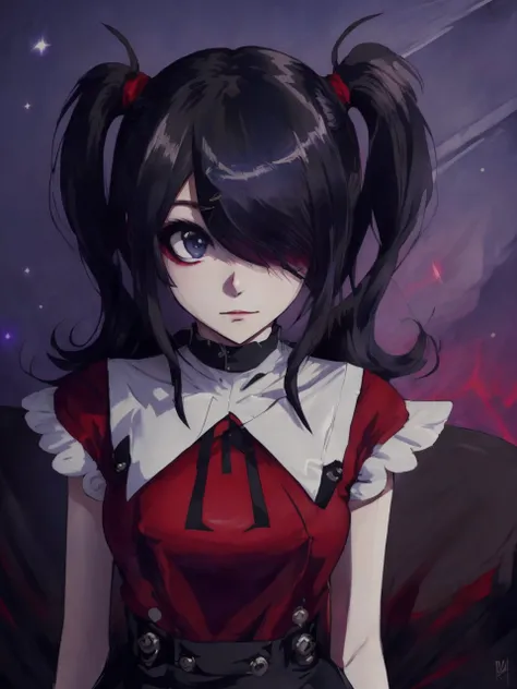 2d, anime art, masterpiece, best quality, absurdres, darkness
girl, ame-chan, red shirt, black skirt, [black eyes : purple eyes : 0.3], crazy eyes, illuminated eyes, looking at viewer, 
night on background,
<lora:ame-chanV2:1>