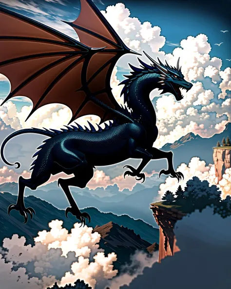 ((masterpiece), best quality, high quality, professional quality, highly detailed, highres, perfect lighting, natural lighting), silver dragon, flying in sky, clouds, day