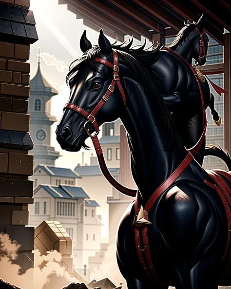 ((masterpiece), best quality, high quality, professional quality, highly detailed, highres, perfect lighting, natural lighting), knight, wearing armor, holding weapon, horseback, stallion, battle against dragon