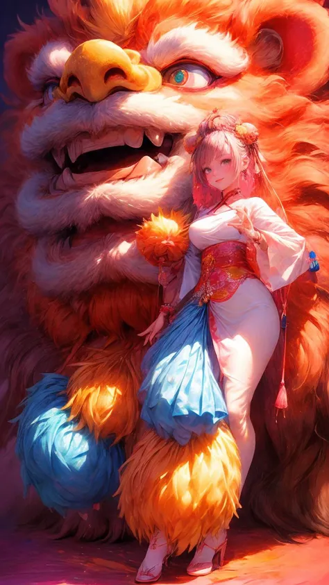 masterpiece,best quality,intricate,aesthetic,detailed face,subsurface scattering,looking at viewer,
1girl,photo of a cute girl,full body,light smile,charming,20yo,Top knot Hair.crew cut,Neon pink hair,lion_dance,colorful,paint splatter,
<lora:add_detail:1>,<lora:2023-05-23_150244:0.6>,<lora:md2034:0.3>,