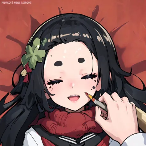 best quality, megami magazine, (pov:1.2), face focus, 1boy, (pov hand holding paintbrush and drawing fake eyebrows on her forehead:1.4), perfect hands,
<lora:Girls' Frontline-Type 100 -Armed Shrine Maiden & Original outfits (With multires noise version):1>
origin, hikimayu, forehead, sleeping, closed eyes, sleepeace, school uniform, serafuku, red scarf, long sleeves, on back, open mouth, makeup, lip,
<lora:hikimayu_22222_16:2> <lyco:envybetterhandsLocon_beta2:1.0> <lora:SleePeace2:0.5>