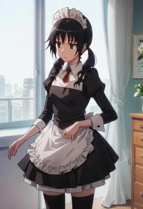 best quality, masterpiece, highres, solo, {uomi_chihiro_seitokaiyakuindomo:0.90}, {maid:1.40}, {long maid dress:1.15}