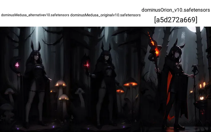 detailed,(masterpiece, best quality:1.1),<lora:add_detail:0.7>,1boy,solo,long black hair,purple eyes,dark fantasy,(black hares, white stockings, mushrooms, snakes, forest, swamp),staff,orange cloak,black shoes,(darkener:1.9),