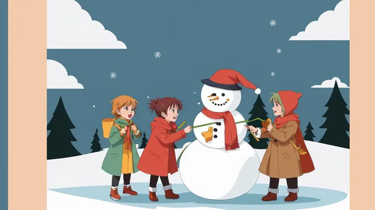 christmas card,
vintage 90's anime style,best quality,masterpiece,highly detailed,ultra-detailed,1other,<lora:cartoon-photo_V2:1>,<lora:Flat_Design_last:2>,<lora:vintage 90's anime style_last:1>,
snowman,
When it starts to snow,you want to go outside and play in the snow. Snowball fights,snowball building and,of course,'snowmen'!ã Roll snowballs around and make them grow bigger,then decorate them with buckets and tree branches to make a cute snowman. Today,let's draw a picture of a snowman.,
