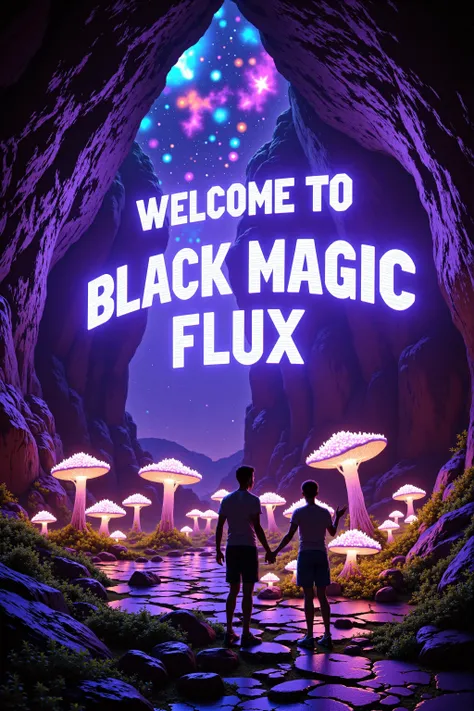 ("âWelcome to Black Magic Flux!â is projected in trippy, glitching letters:1.3) above a massive underground cave, where bioluminescent mushrooms glow in pulsating blues, greens, and purples. Weed smoke hangs thick in the air, creating a hazy, dreamlike fog around the dance floor made of moss and stone. Giant, shimmering popcorn kernels bounce along to the deep bass thumping through the cavern, each one crackling with its own little light show as they burst in time with the music. Everything feels alive, like the mushrooms are breathing and the ground is buzzing under your feet. Itâs like a rave thrown by Mother Nature herself, but she's fucking high as a kite."